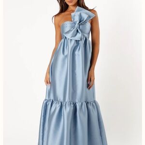 Petal & Pup One-Shoulder Satin Dress in Light Blue